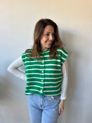 Green striped button knit