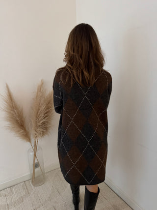 Grey brown argyle sweater dress