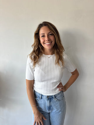 White ribbed top