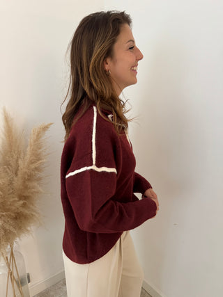 White details burgundy knit