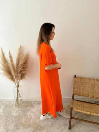 Orange split sweater dress