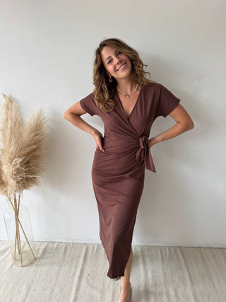 Brown knot split dress