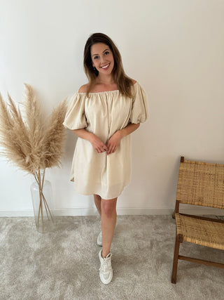 Beige off shoulder short dress