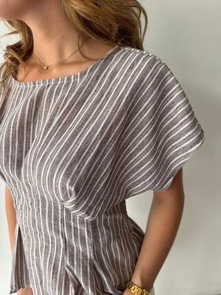 Brown striped peplum top