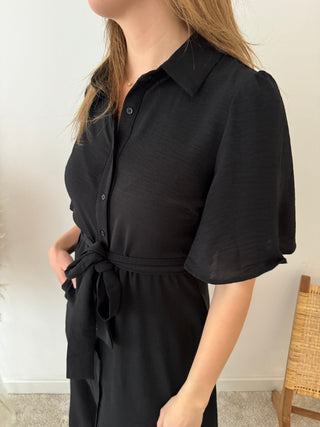 Simple black button dress