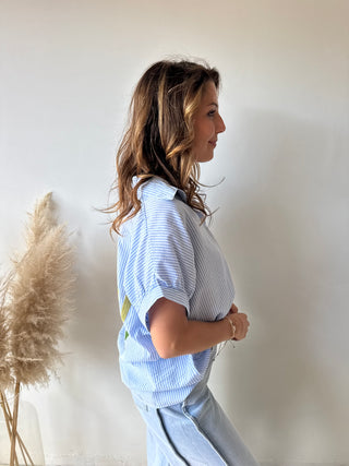 Be happy blue striped shirt
