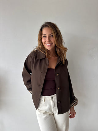 Brown checked trench jacket