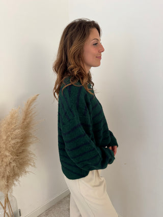 Green marine striped button knit
