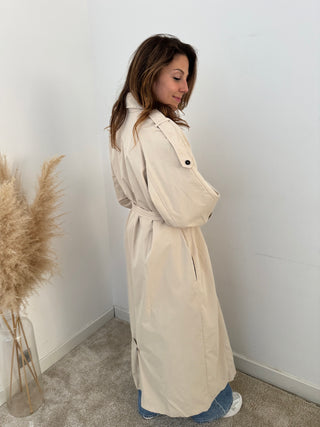 Checked details beige trench