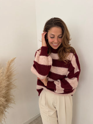 Burgundy pink striped knit