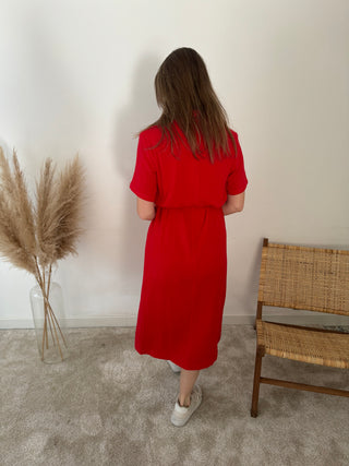 Red button down tetra dress