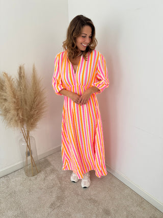 Pink yellow fluo striped dress