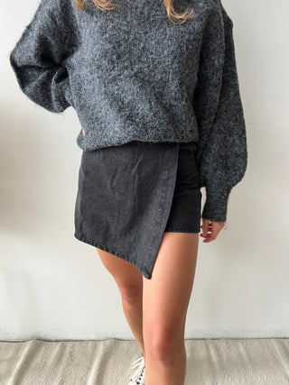 Black denim skort