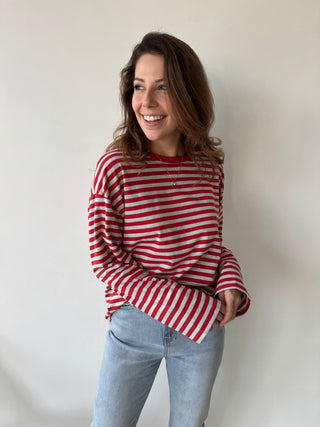 Red grey striped t-shirt