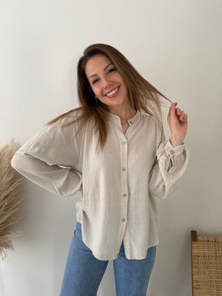 Long sleeves linnen beige blouse