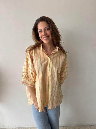 Yellow pink striped blouse