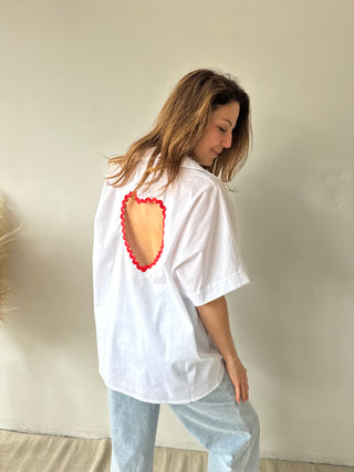 Open back heart white blouse
