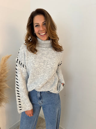 Grey stitched turtleneck knit