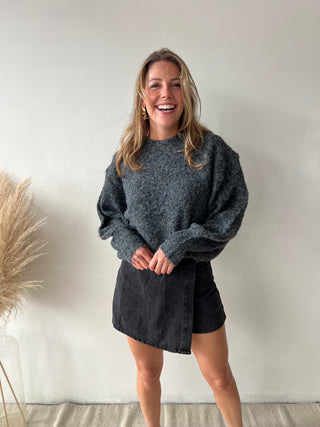 Black denim skort