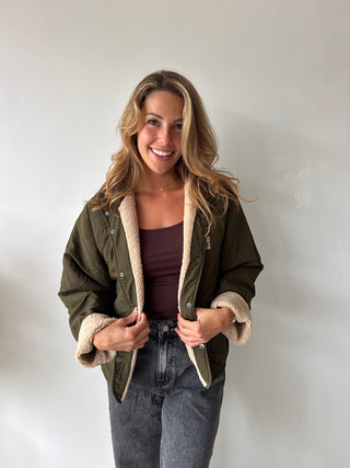 Kaki detail beige reversible jacket