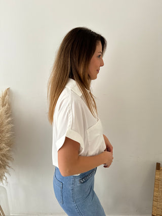 White pocket blouse