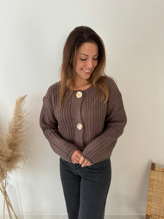 Gold buttons marron knit