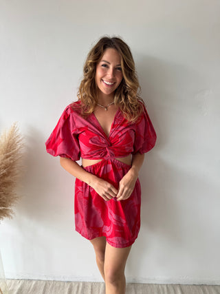 Pink red cut out dress