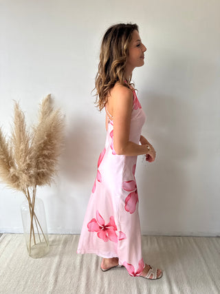 Fuchsia flowers pink dress