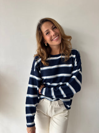 Navy striped knot back knit