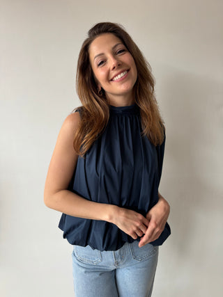 Open back navy bow top
