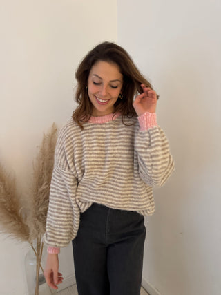Light pink taupe striped knit