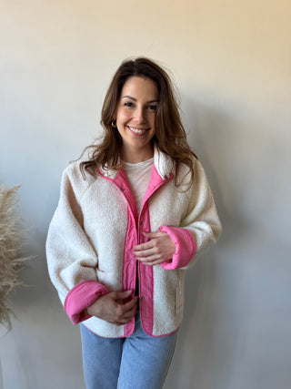 Pink reversible teddy jacket