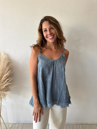 Blue linen top