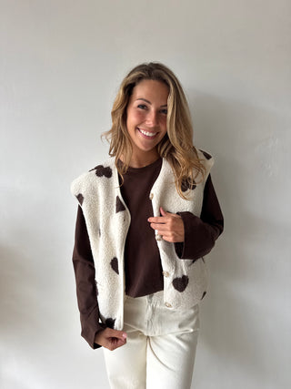 Brown hearts beige teddy vest