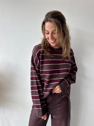 Burgundy Brown striped knot knit