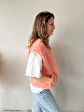 Peach teddy vest