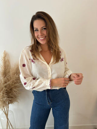 Burgundy flowers blouse