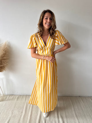 Yellow striped maxi dress
