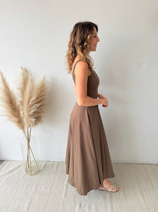 Brown flare maxi dress