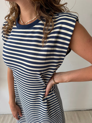 Blue striped maxi dress