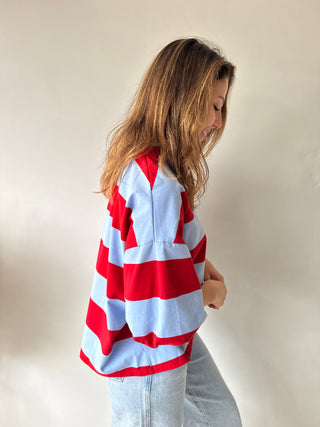 Blue red striped top