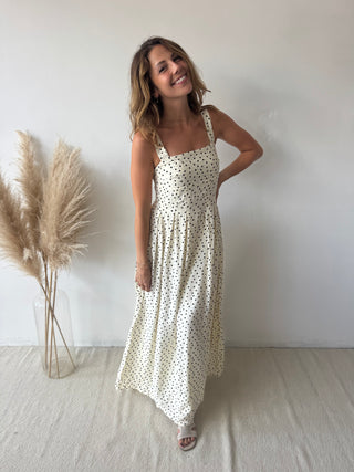 Ecru polka dot maxi dress
