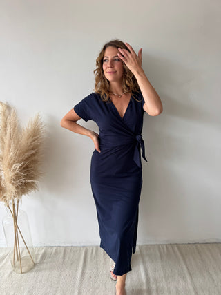 Navy knot split dress