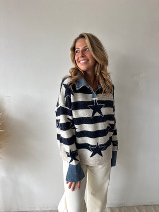 Denim detail star knit