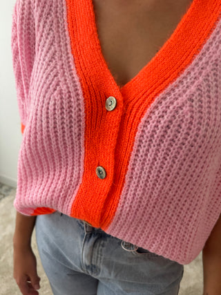 Super soft pink orange button knit