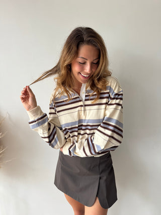 Brown grey striped polo