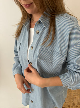 Blue striped denim shirt