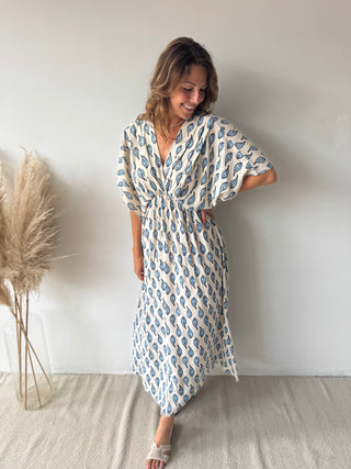 Blue leaves maxi dress