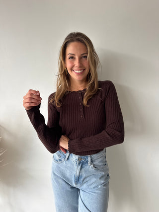 Brown soft ribbed knit top