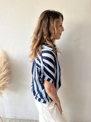 Navy striped tetra top